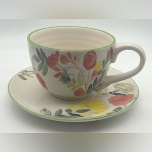 Anthropologie Michelle Morin Climbing Roses Cup & Saucer Set Teacup Flowers Art